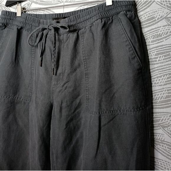 Banana Republic Slim Tencel Linen Pants Crop Pull On Pleat Gray Wide Leg Taper - Picture 4 of 8